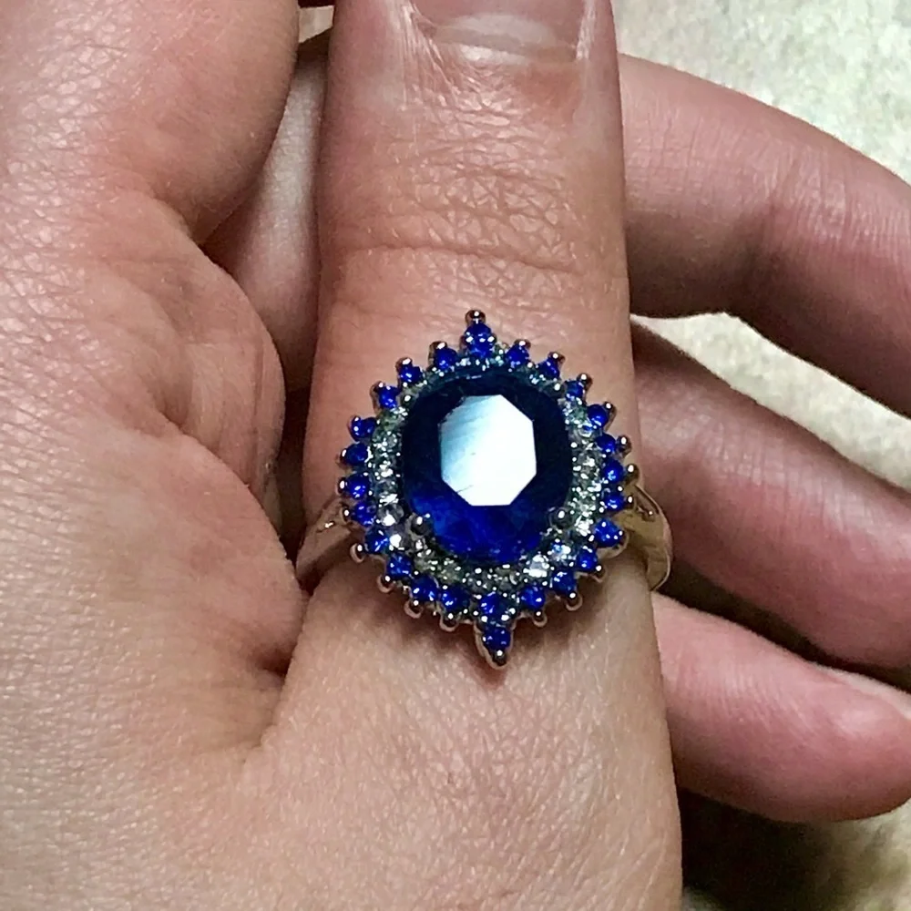 Huge Dark blue silver cocktail ring
